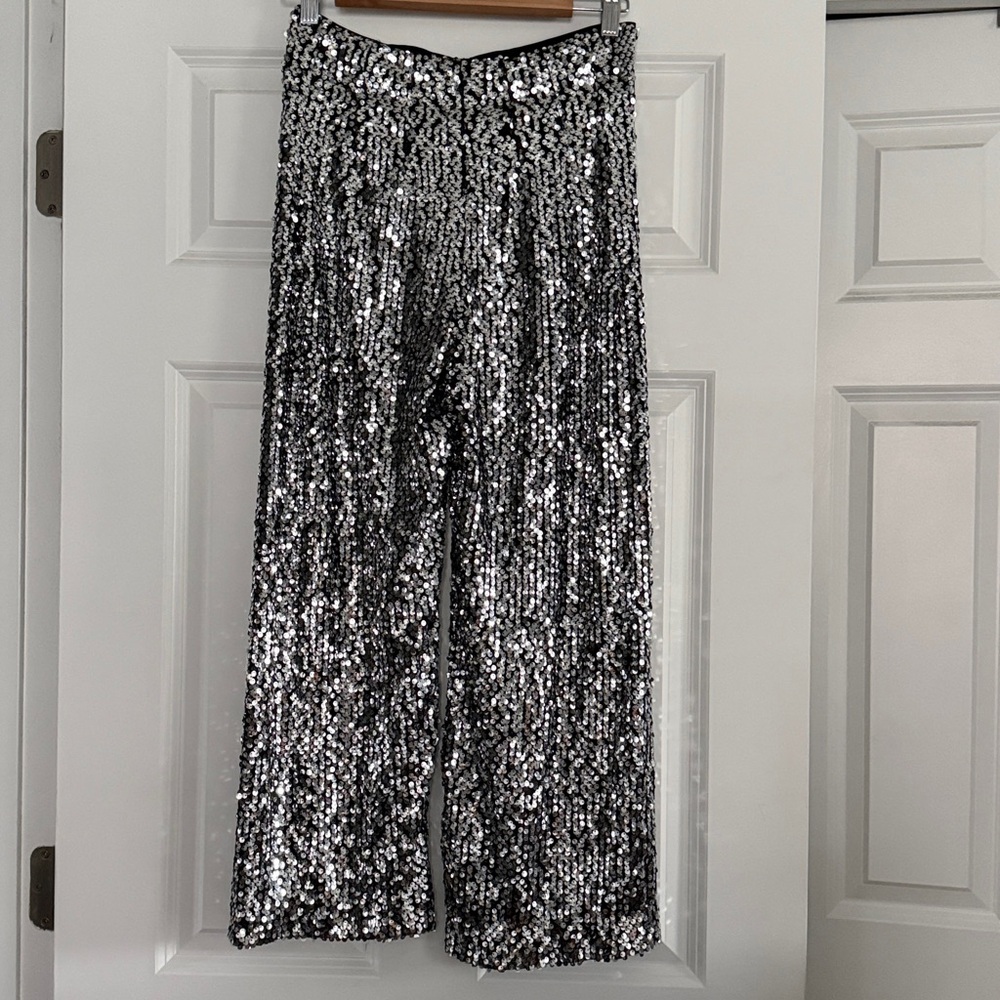 NWT Maeve by Anthropologie The Collette Cropped Wide Leg Sequin Pant Size 25 - Picture 7 of 17